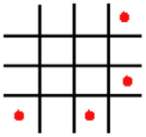 Dots item: four-by-four grid with red dots marking four cells
