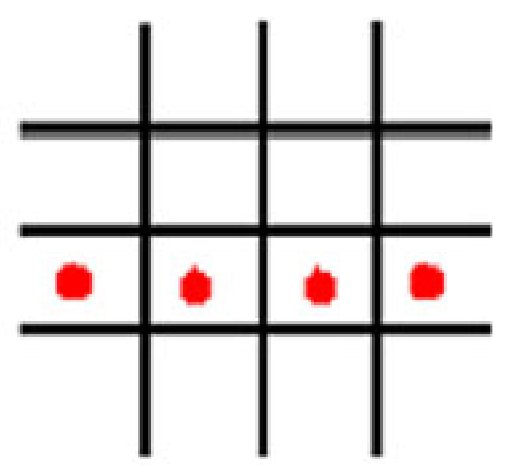 Three-by-three grid with a row of red dots