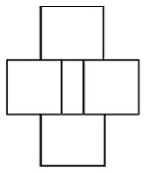Novel object made of five squares in a plus/cross arrangement